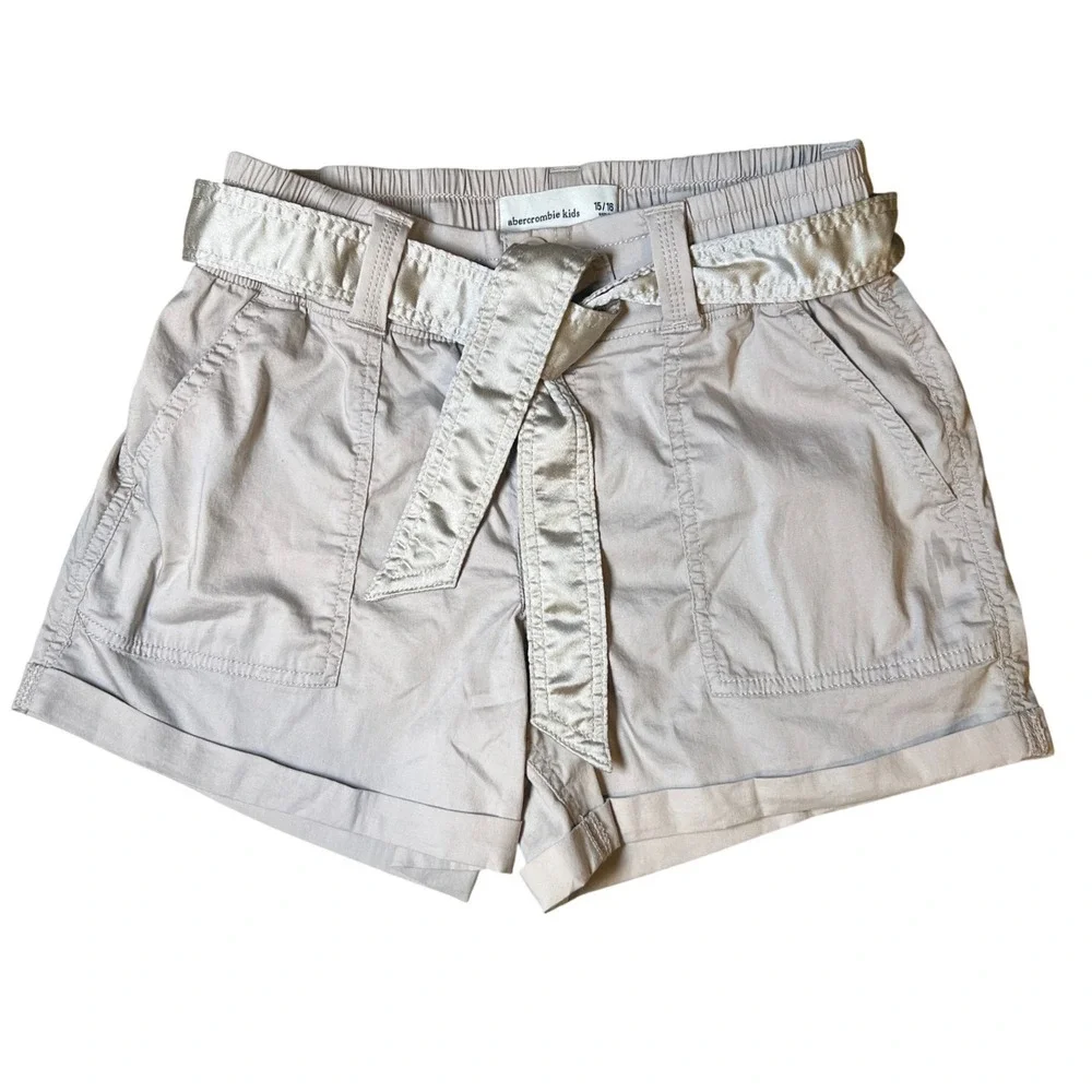 Abercrombie Kids Paperbag Shorts Girls 15/16 Tan Tie Belt With Sash Pockets NWT